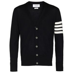 Thom Browne Men Classic V Neck Cardigan In Fine Merino Wool With 4 Bar Stripes
